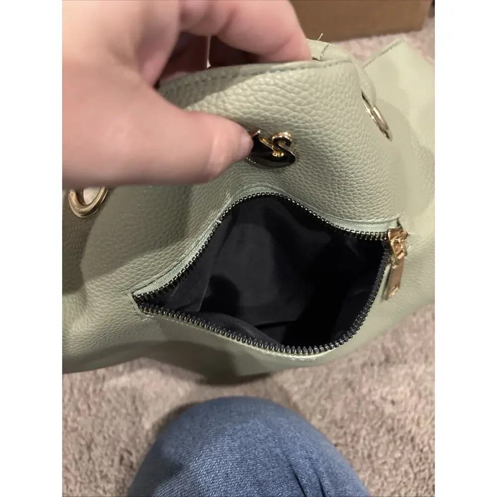 Gloria Vanderbilt Sage Green Faux Leather Women’s Tote‎ Bag Gold Swan Shoulder